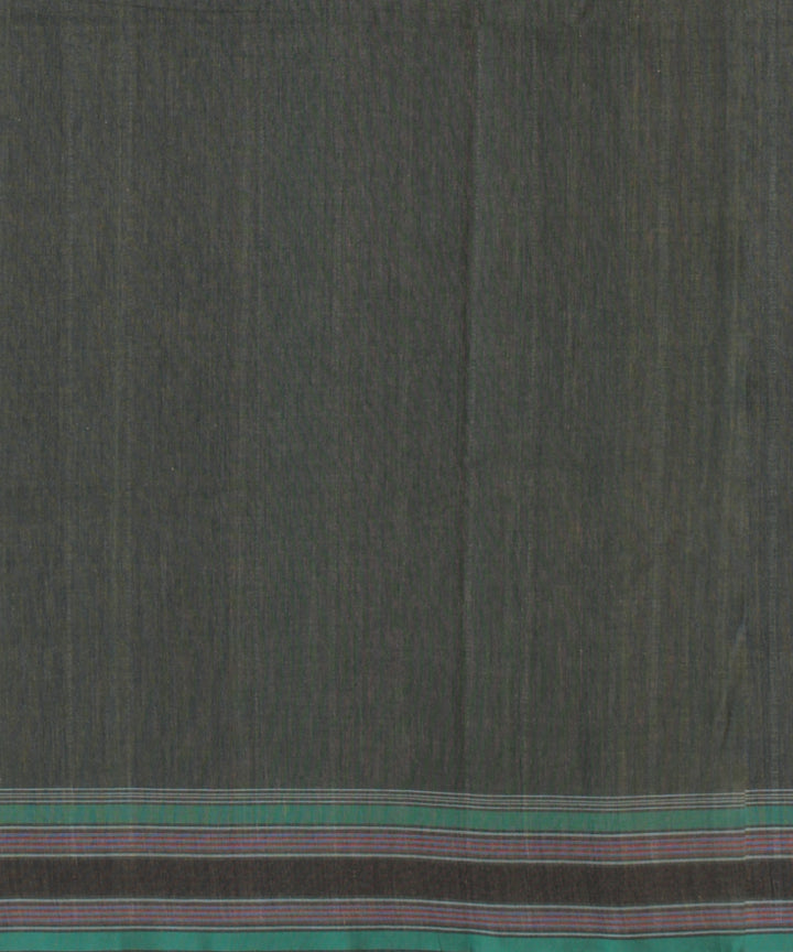 Dark green multi striped kala cotton handloom bhujodi saree