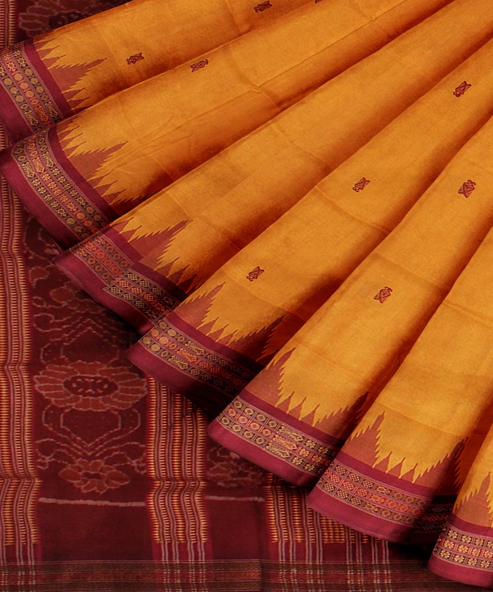 Yellow maroon silk handloom sambalpuri saree