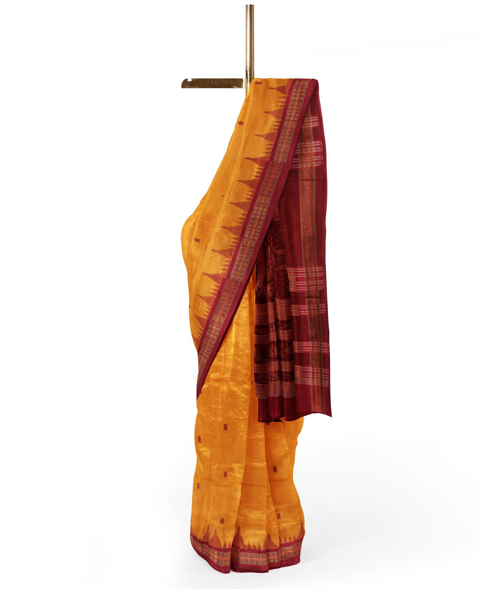 Yellow maroon silk handloom sambalpuri saree