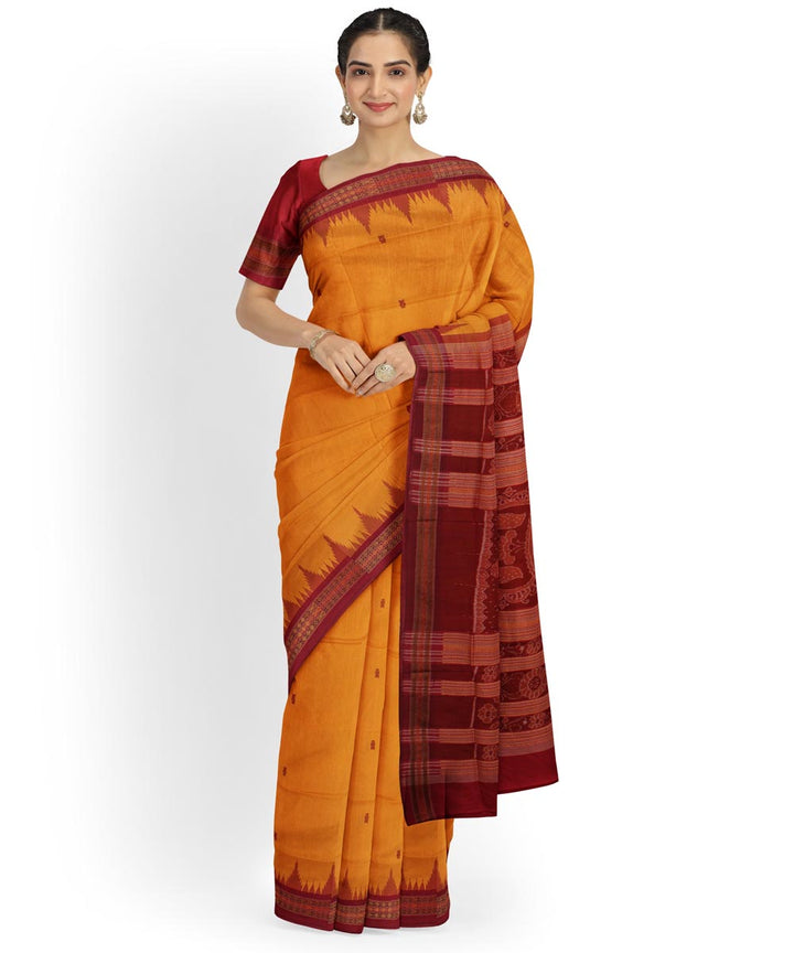 Yellow maroon silk handloom sambalpuri saree