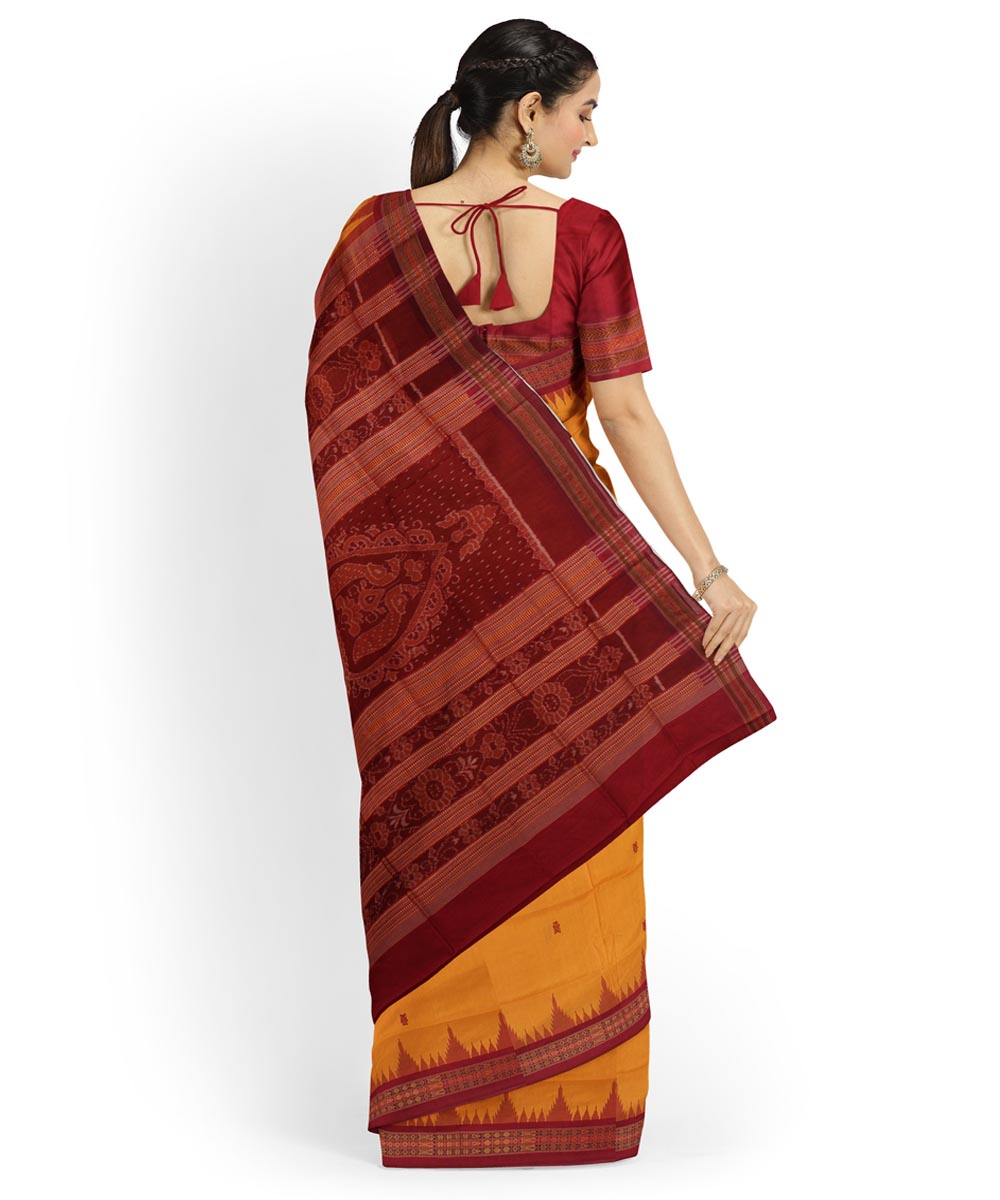 Yellow maroon silk handloom sambalpuri saree