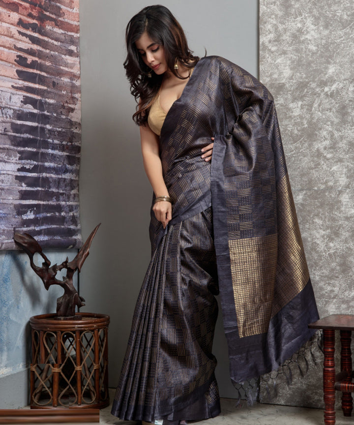 Grey handloom tussar silk chhatisgarh saree