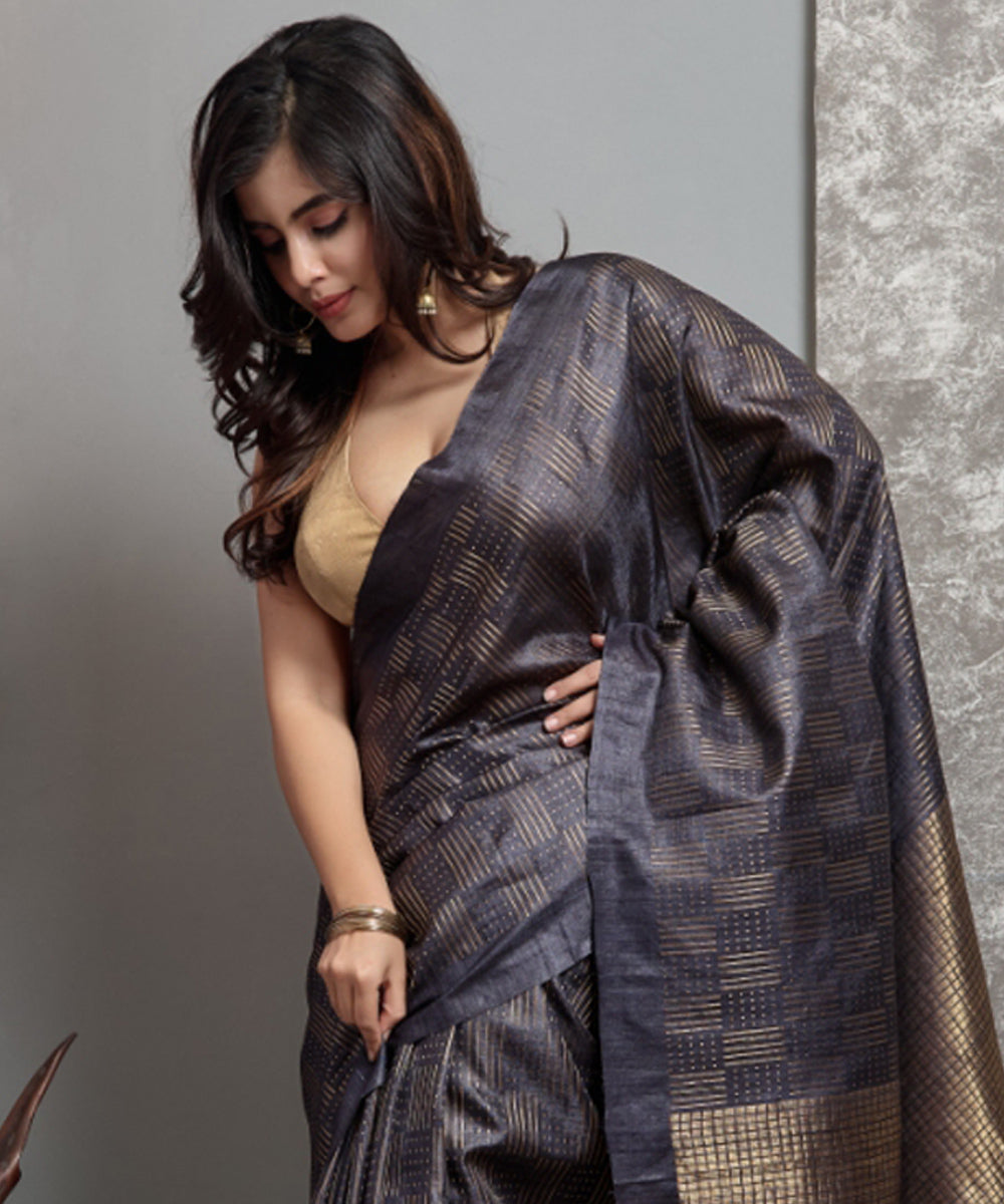 Grey handloom tussar silk chhatisgarh saree