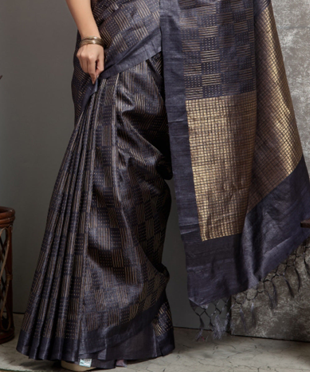 Grey handloom tussar silk chhatisgarh saree