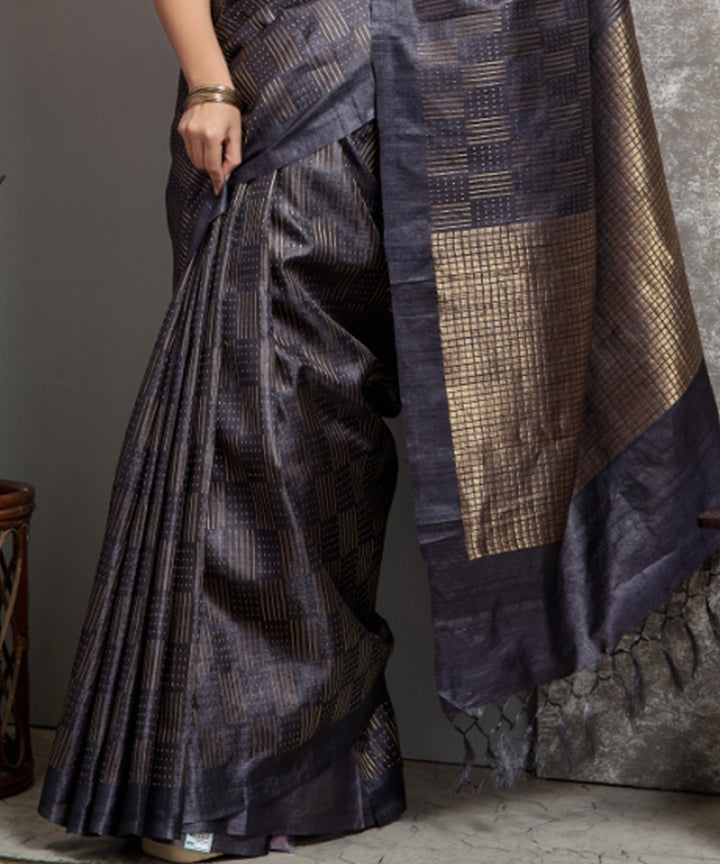 Grey handloom tussar silk chhatisgarh saree