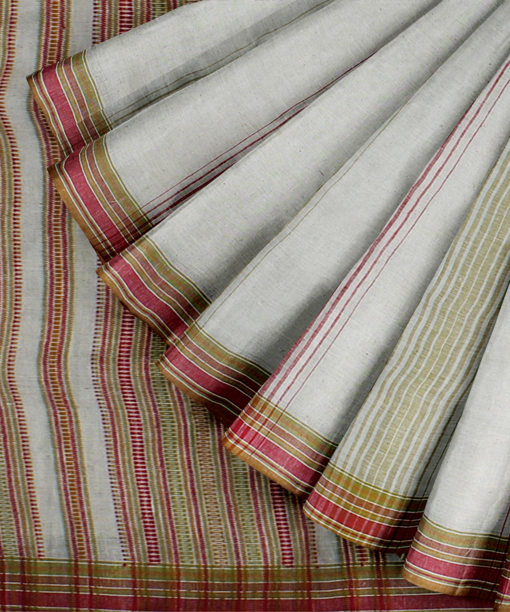 Off white multicolor fine cotton handloom bhujodi saree