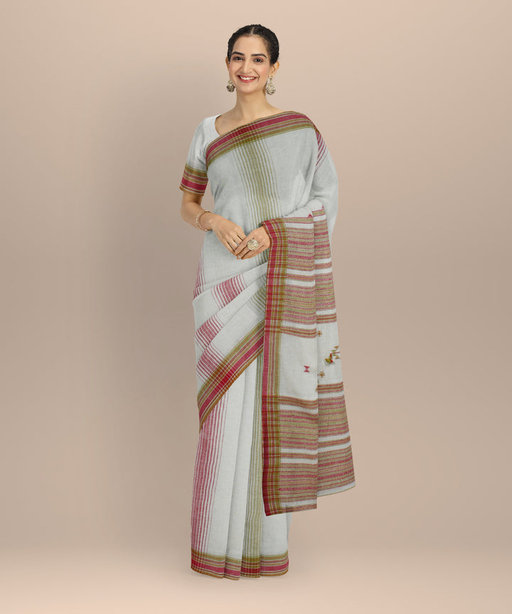 Off white multicolor fine cotton handloom bhujodi saree