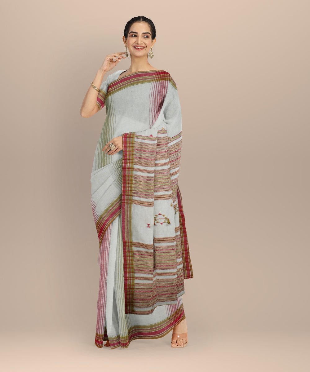 Off white multicolor fine cotton handloom bhujodi saree