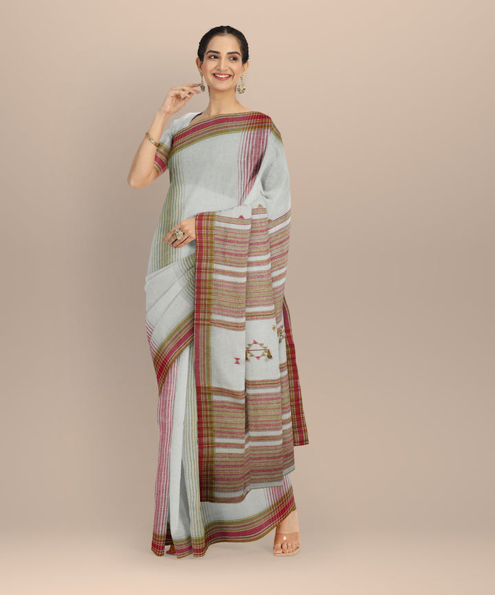 Off white multicolor fine cotton handloom bhujodi saree