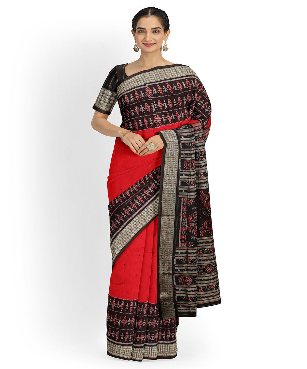 Red black silk handloom sambalpuri saree