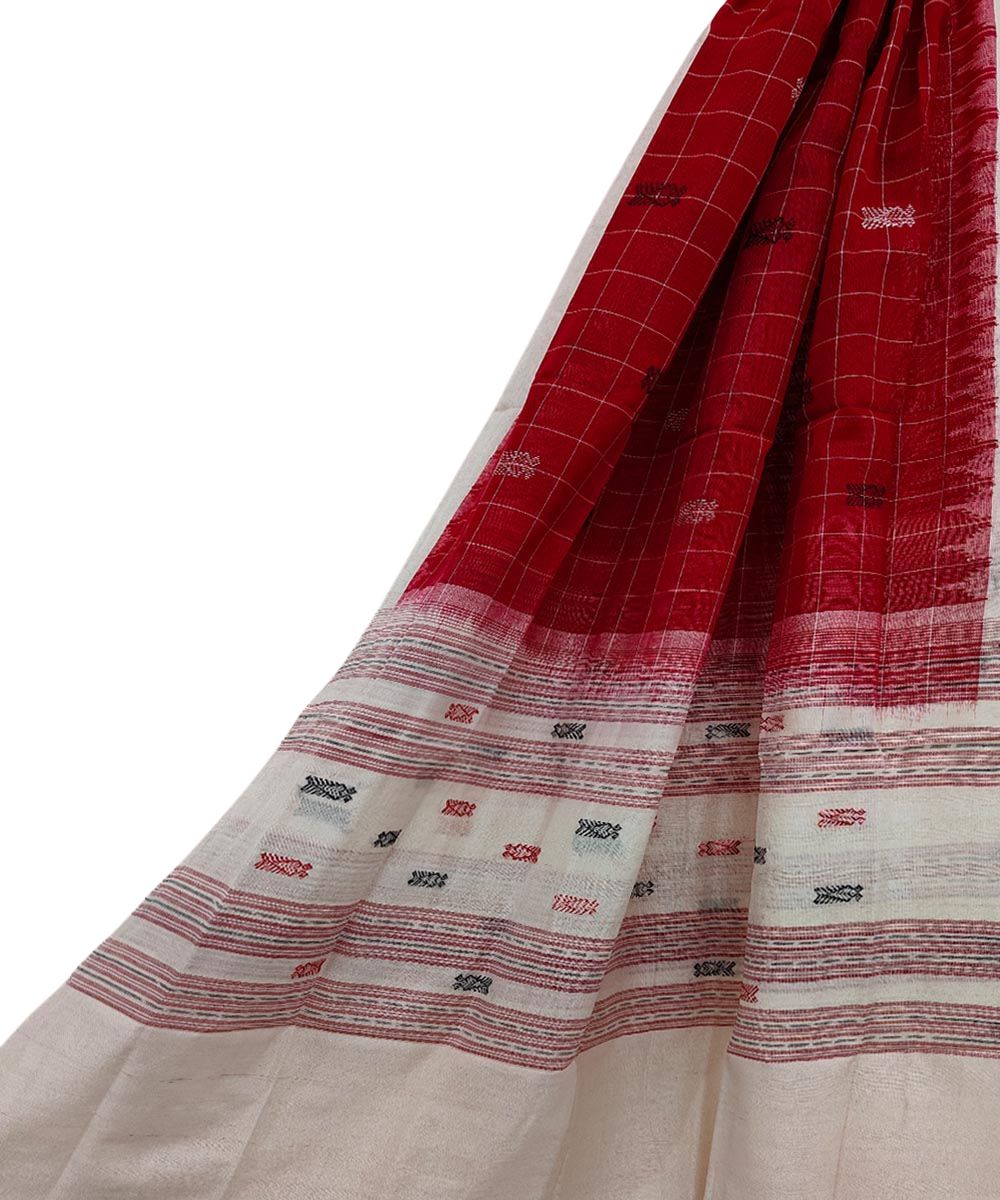 Red offwhite handloom cotton sambalpuri dupatta