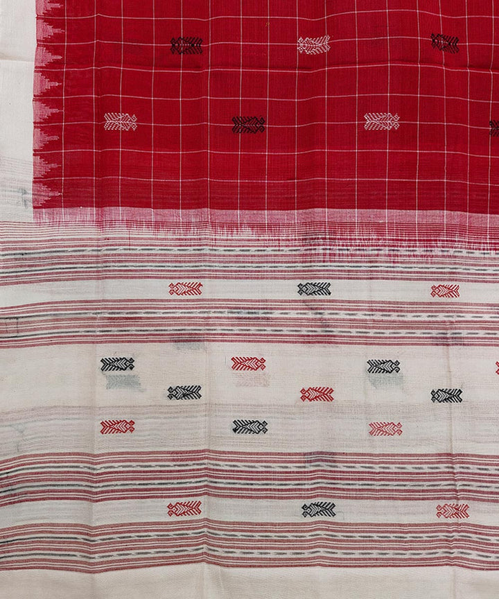 Red offwhite handloom cotton sambalpuri dupatta