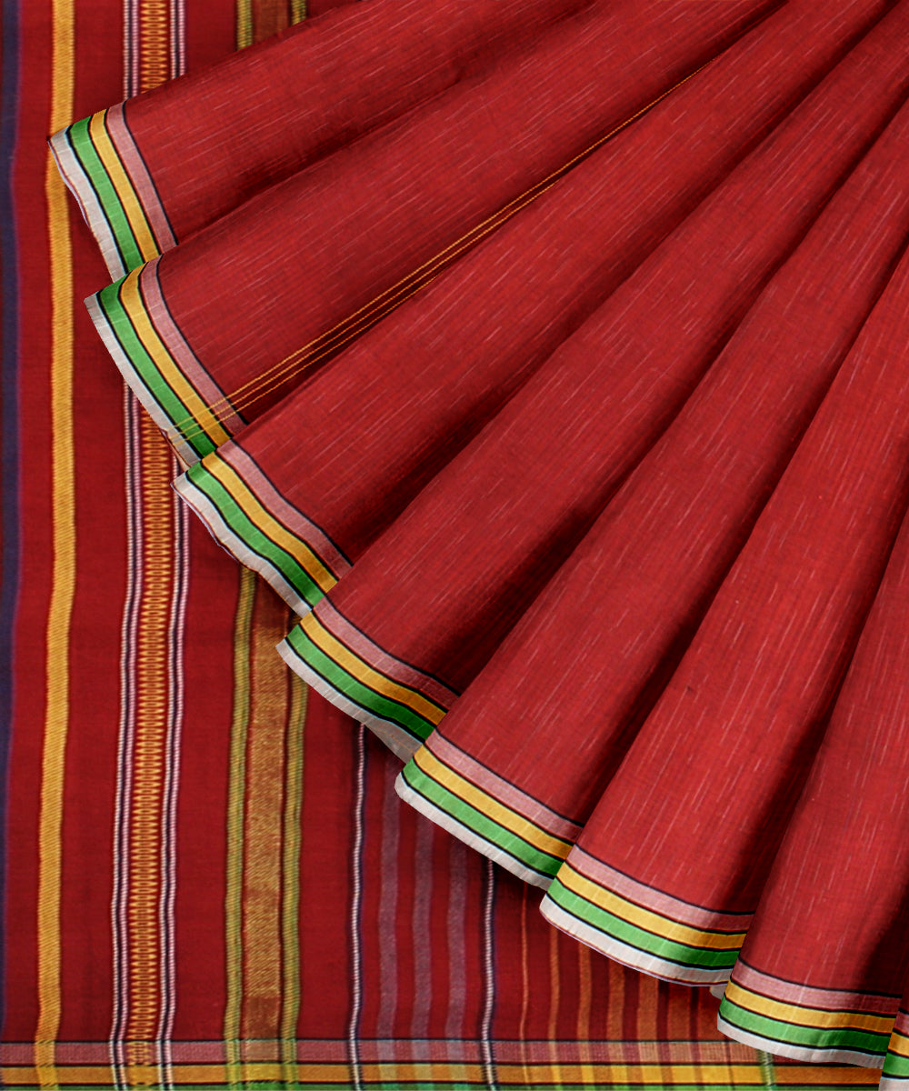 Red striped kala cotton handloom bhujodi saree