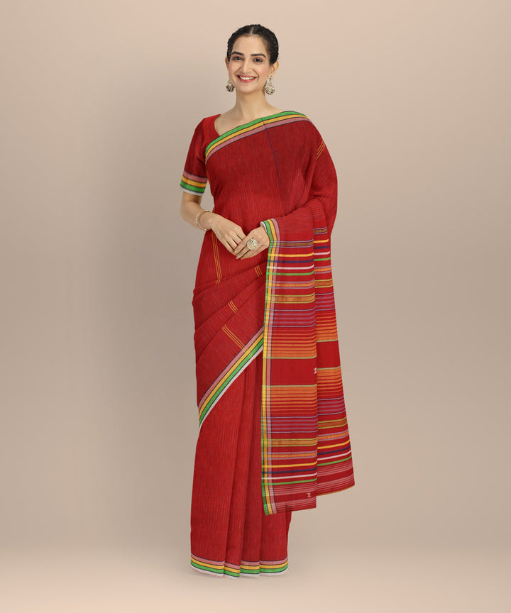Red striped kala cotton handloom bhujodi saree