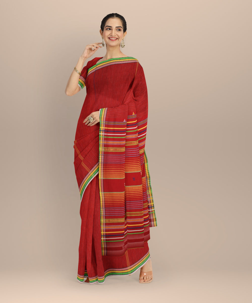 Red striped kala cotton handloom bhujodi saree