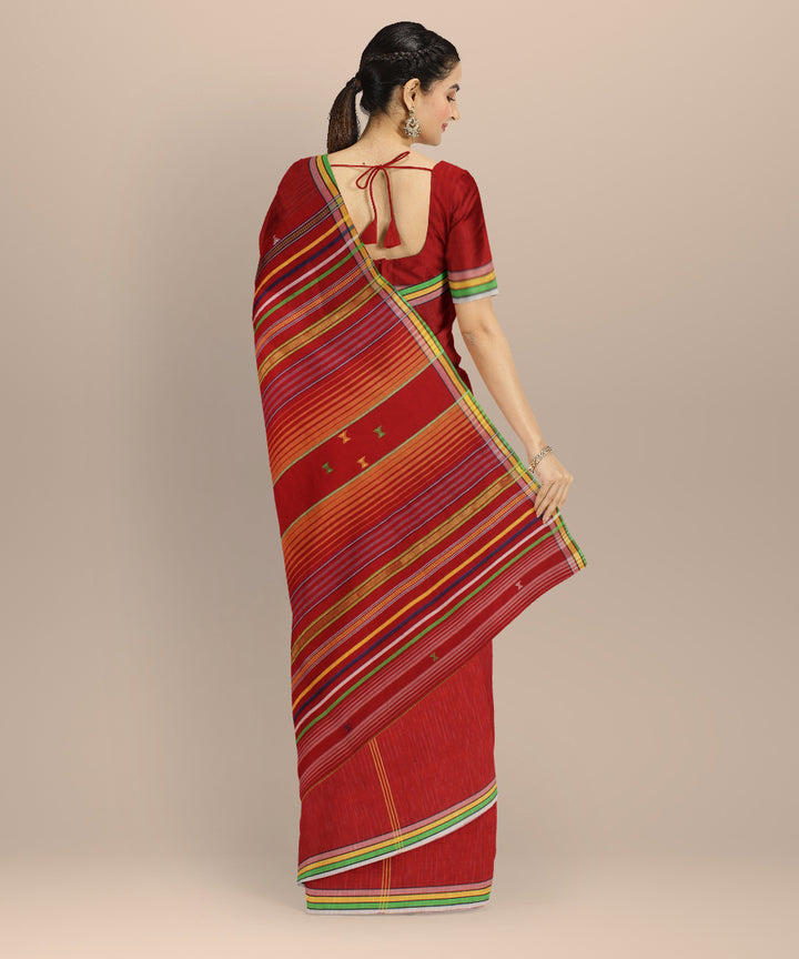 Red striped kala cotton handloom bhujodi saree