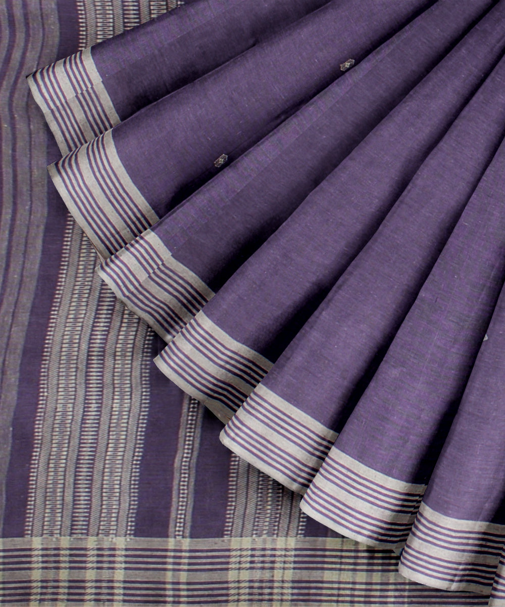 Violet white fine cotton handloom bhujodi saree