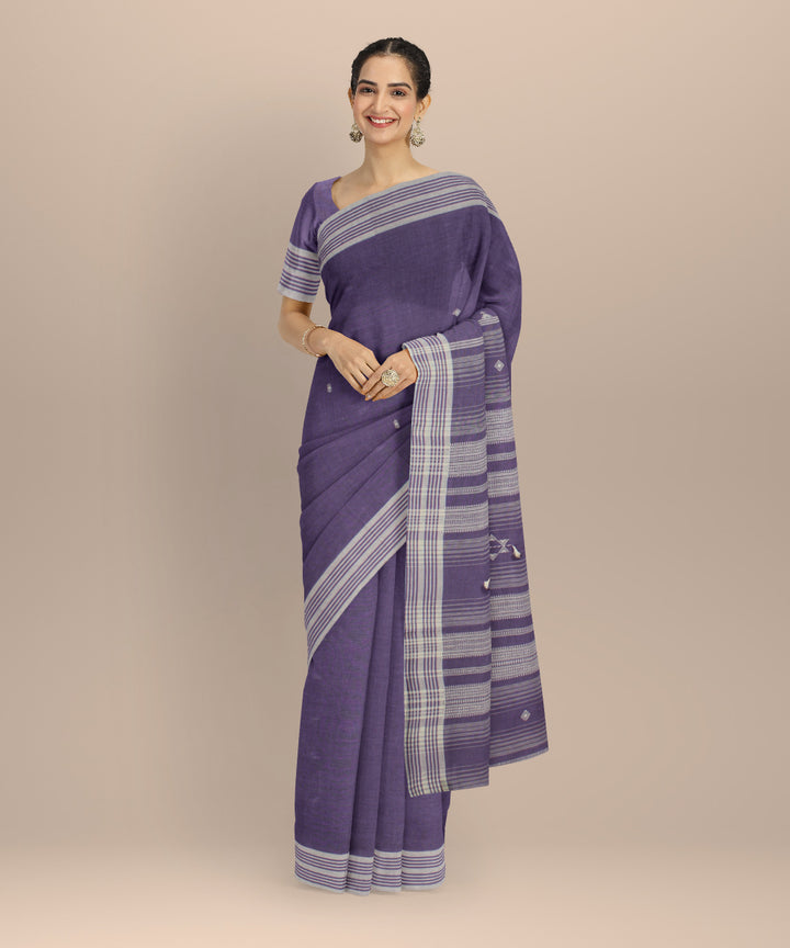 Violet white fine cotton handloom bhujodi saree