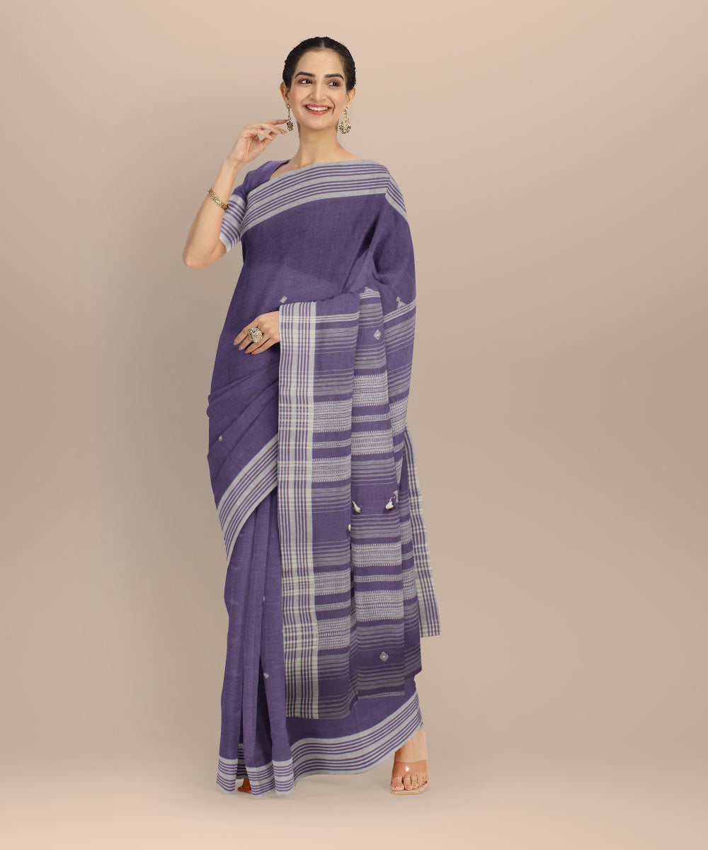 Violet white fine cotton handloom bhujodi saree