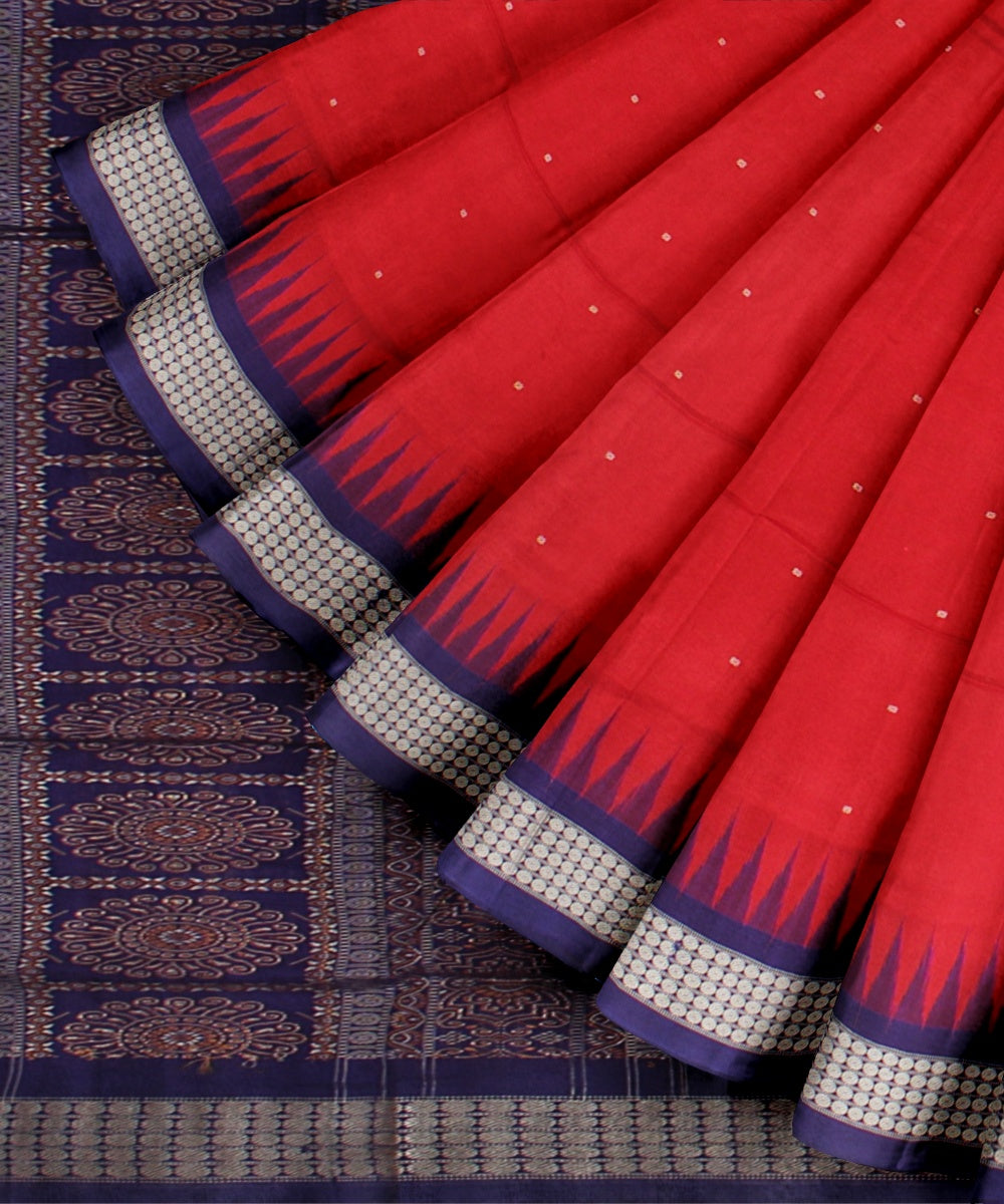 Red navy blue silk handloom bomkai saree