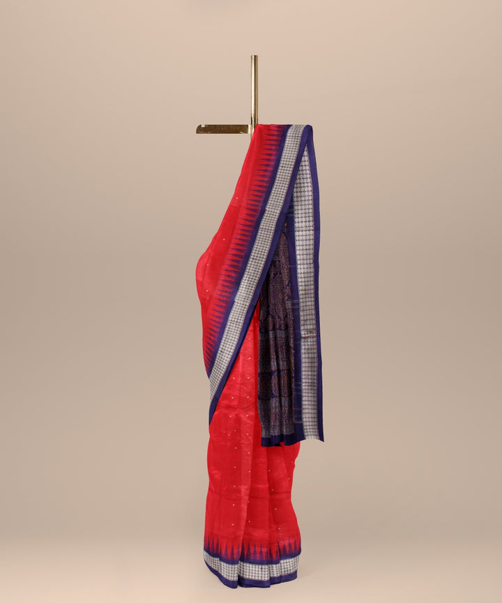 Red navy blue silk handloom bomkai saree