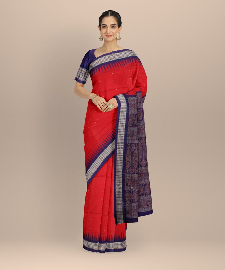 Red navy blue silk handloom bomkai saree