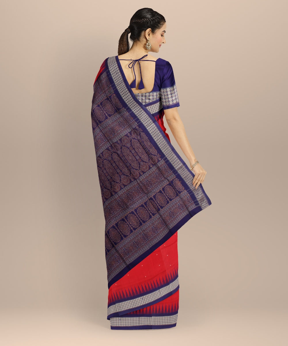 Red navy blue silk handloom bomkai saree