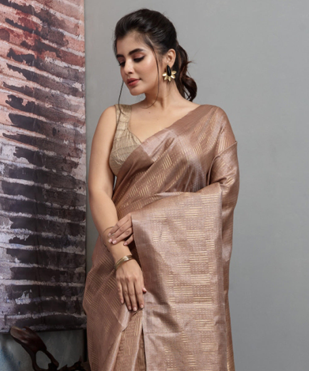 Beige chhatisgarh tussar silk handloom saree