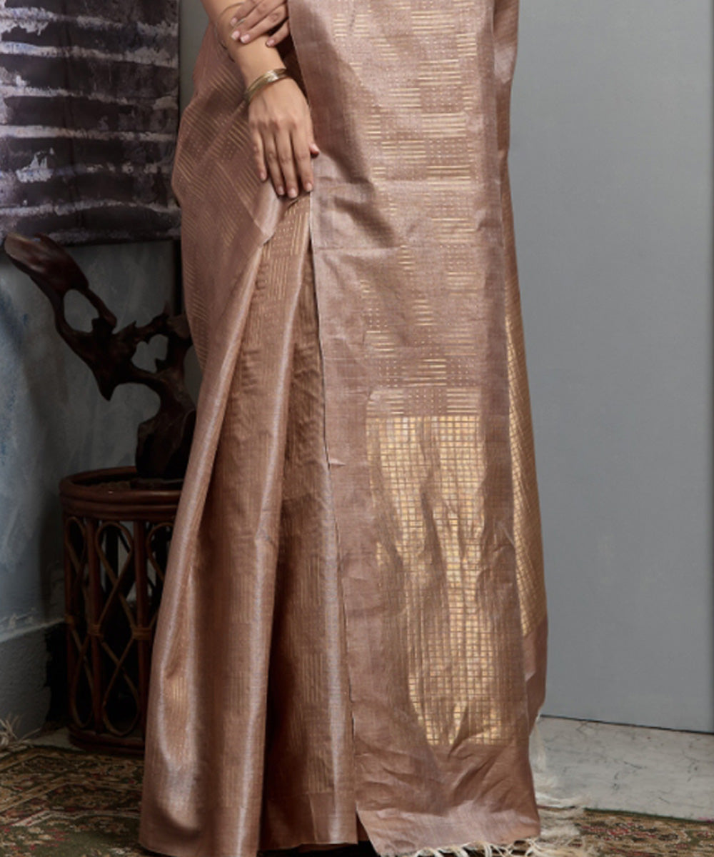 Beige chhatisgarh tussar silk handloom saree