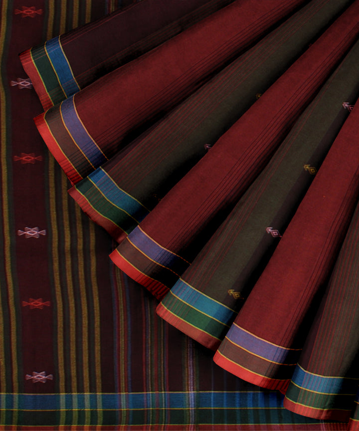 Maroon cyan blue kala cotton handloom bhujodi saree
