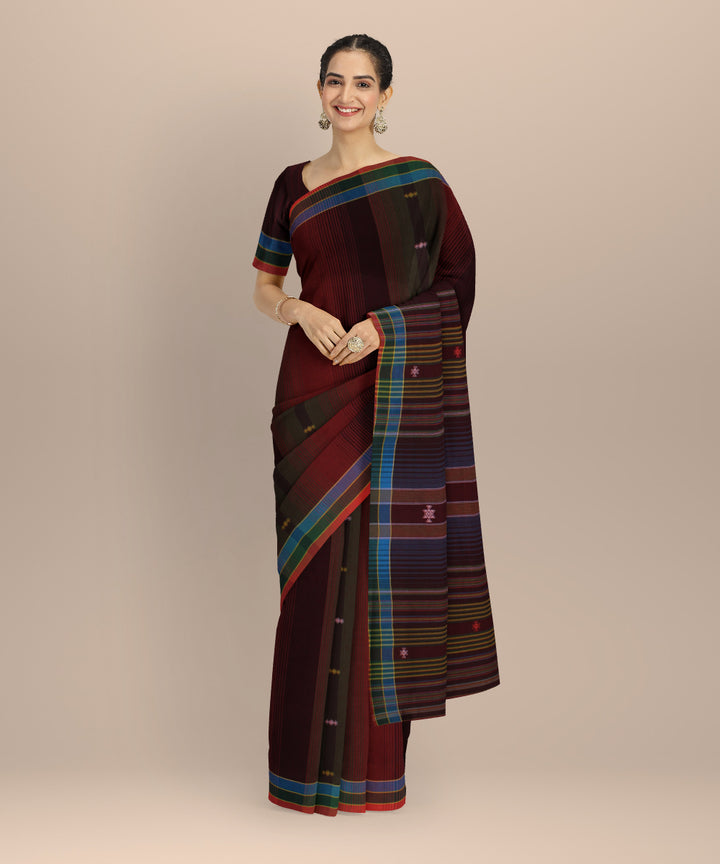 Maroon cyan blue kala cotton handloom bhujodi saree