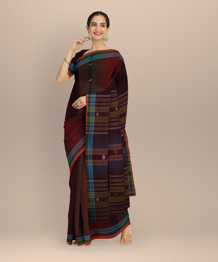 Maroon cyan blue kala cotton handloom bhujodi saree
