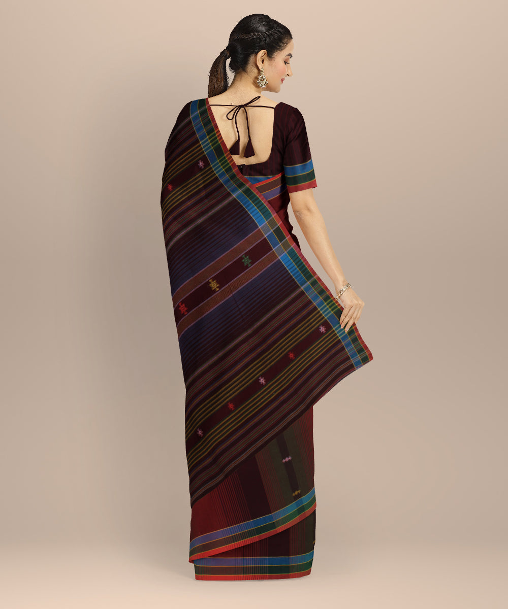 Maroon cyan blue kala cotton handloom bhujodi saree