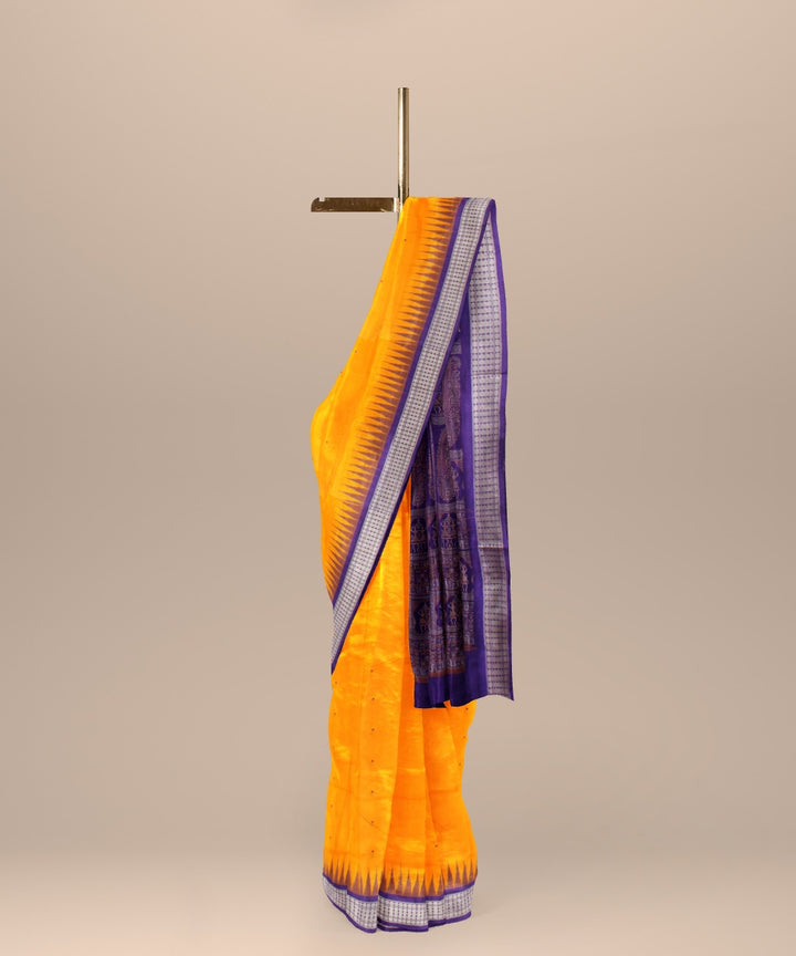 Yellow blue silk handloom bomkai saree