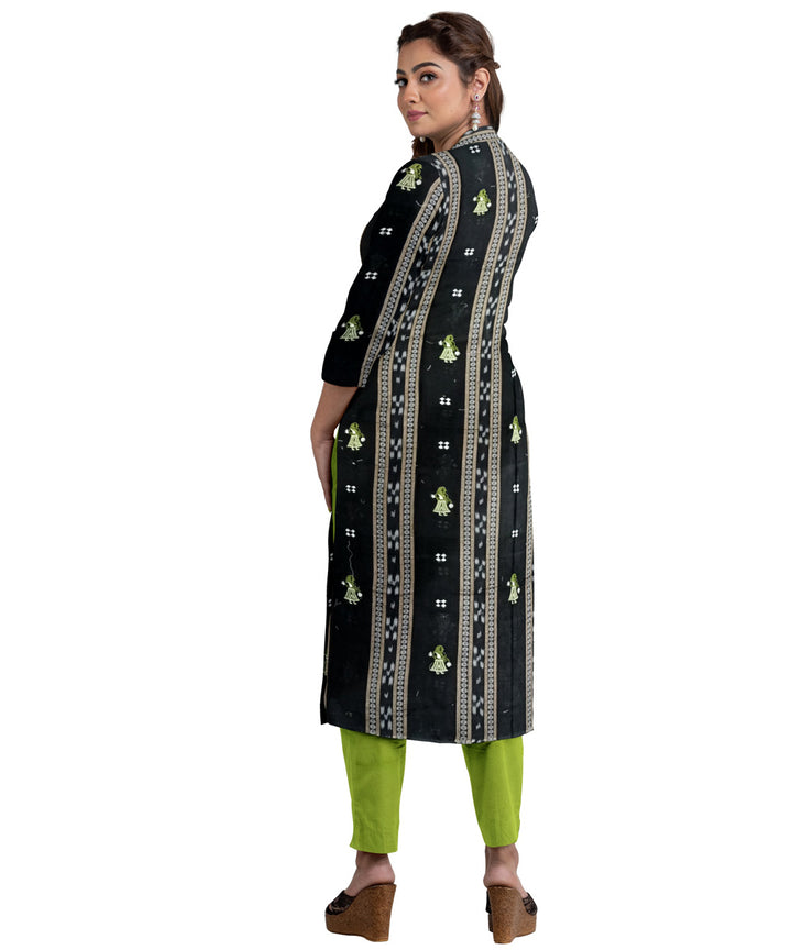 Black olive green handwoven cotton nuapatna dress material
