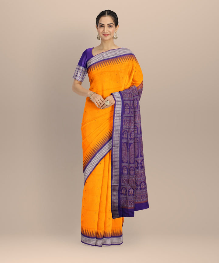 Yellow blue silk handloom bomkai saree