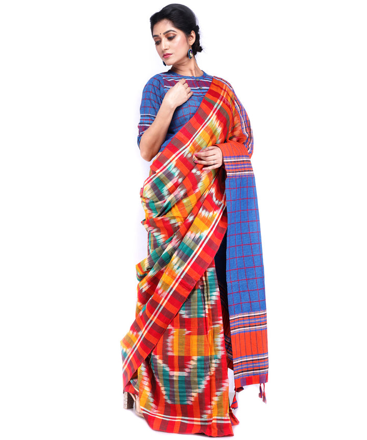 Multicolor checks cotton handloom gamcha saree