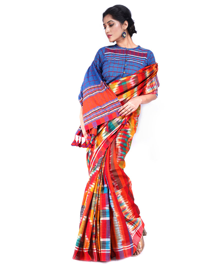 Multicolor checks cotton handloom gamcha saree