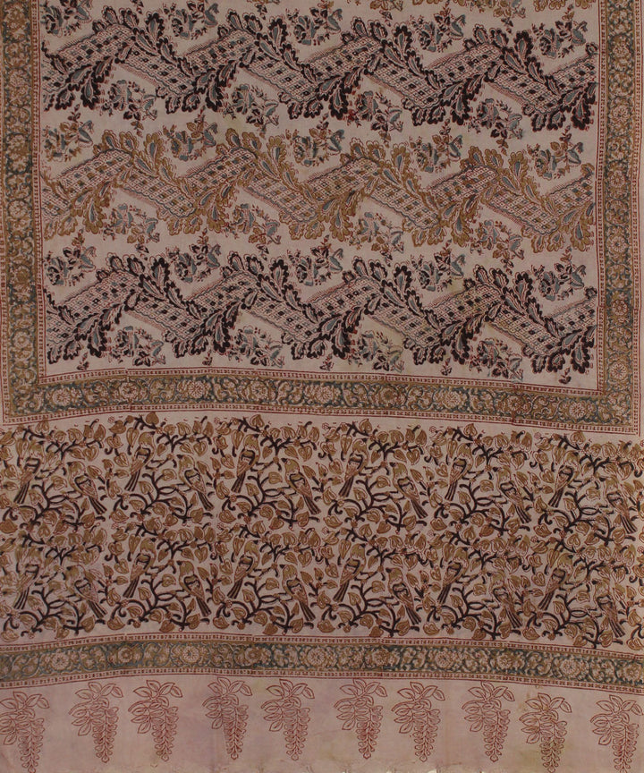 Beige brown cotton hand printed kalamkari dupatta