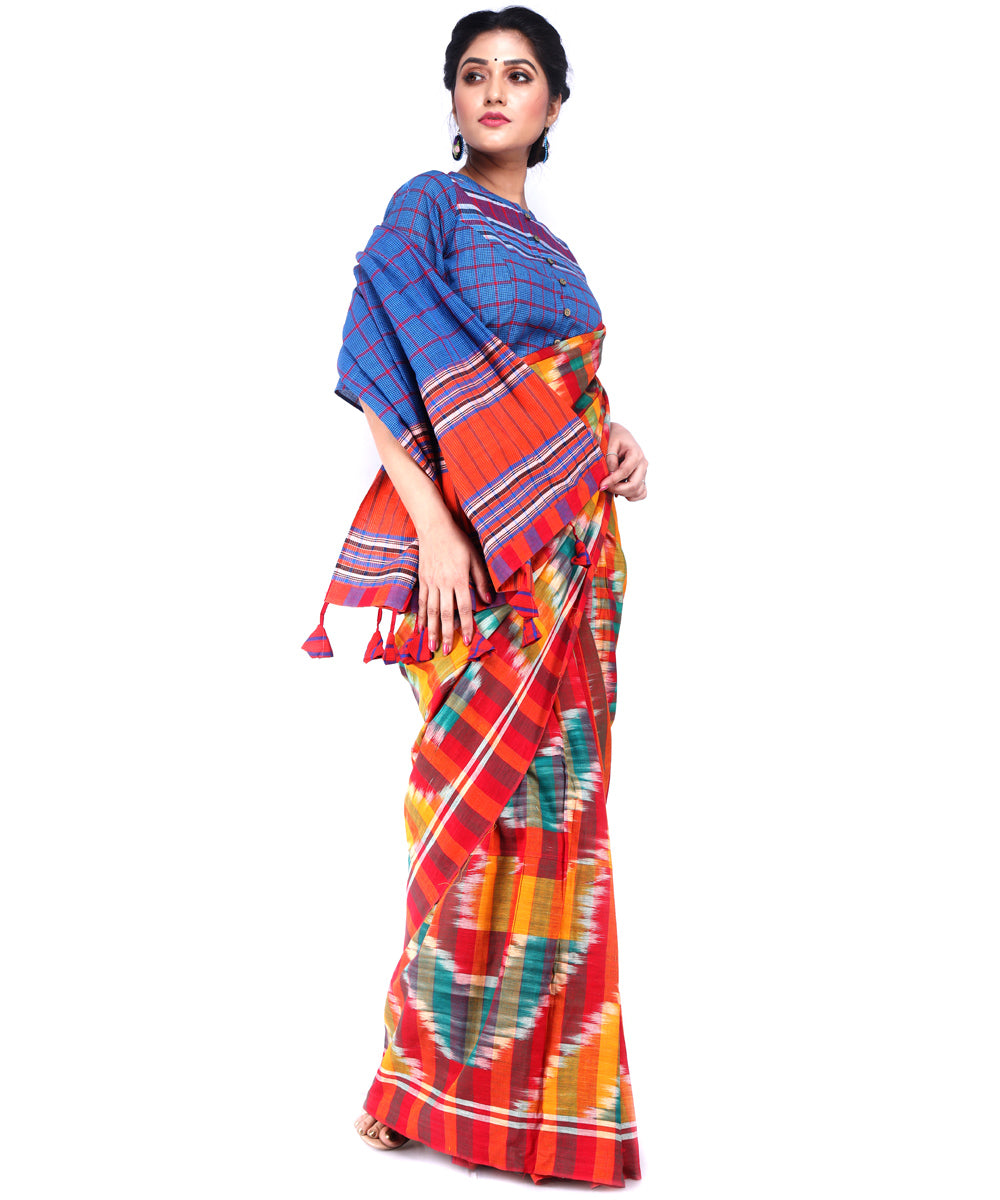 Multicolor checks cotton handloom gamcha saree