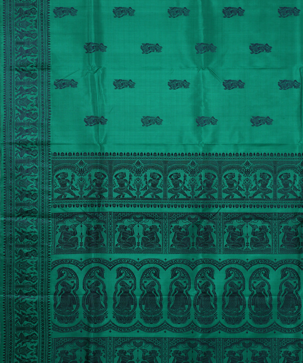 Sea green handwoven baluchari silk saree
