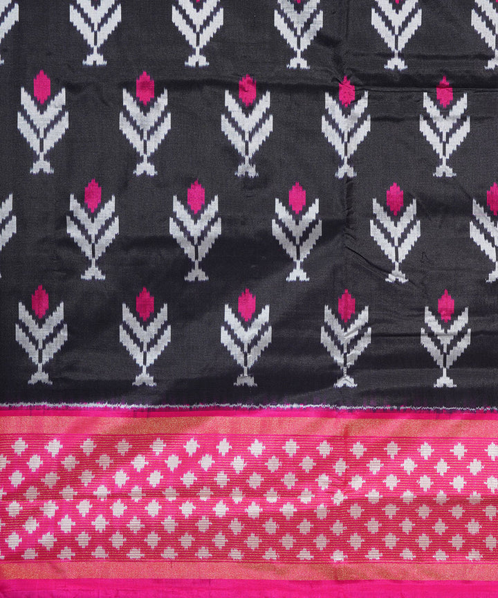 Black pink handwoven pochampally ikat silk saree