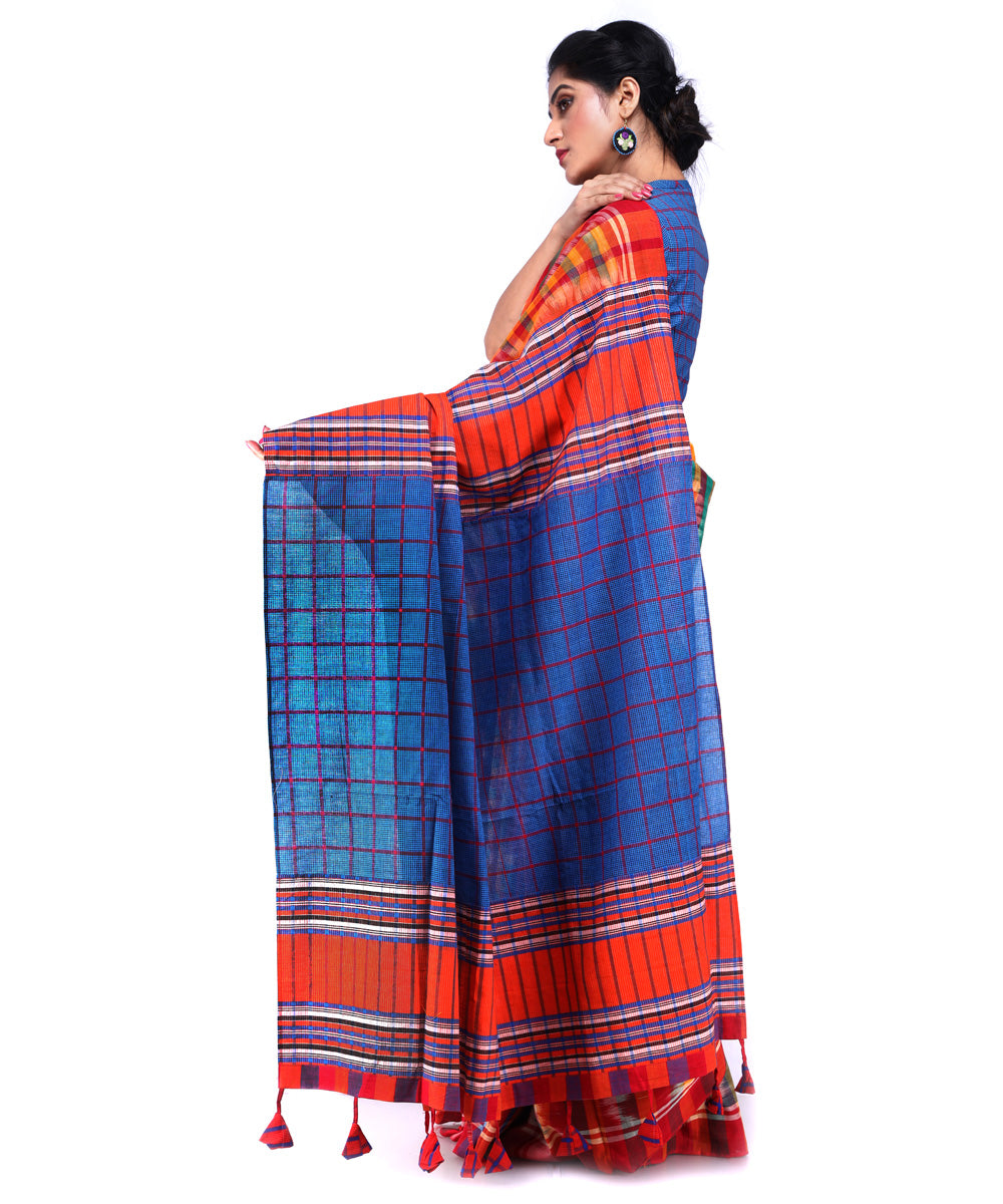 Multicolor checks cotton handloom gamcha saree