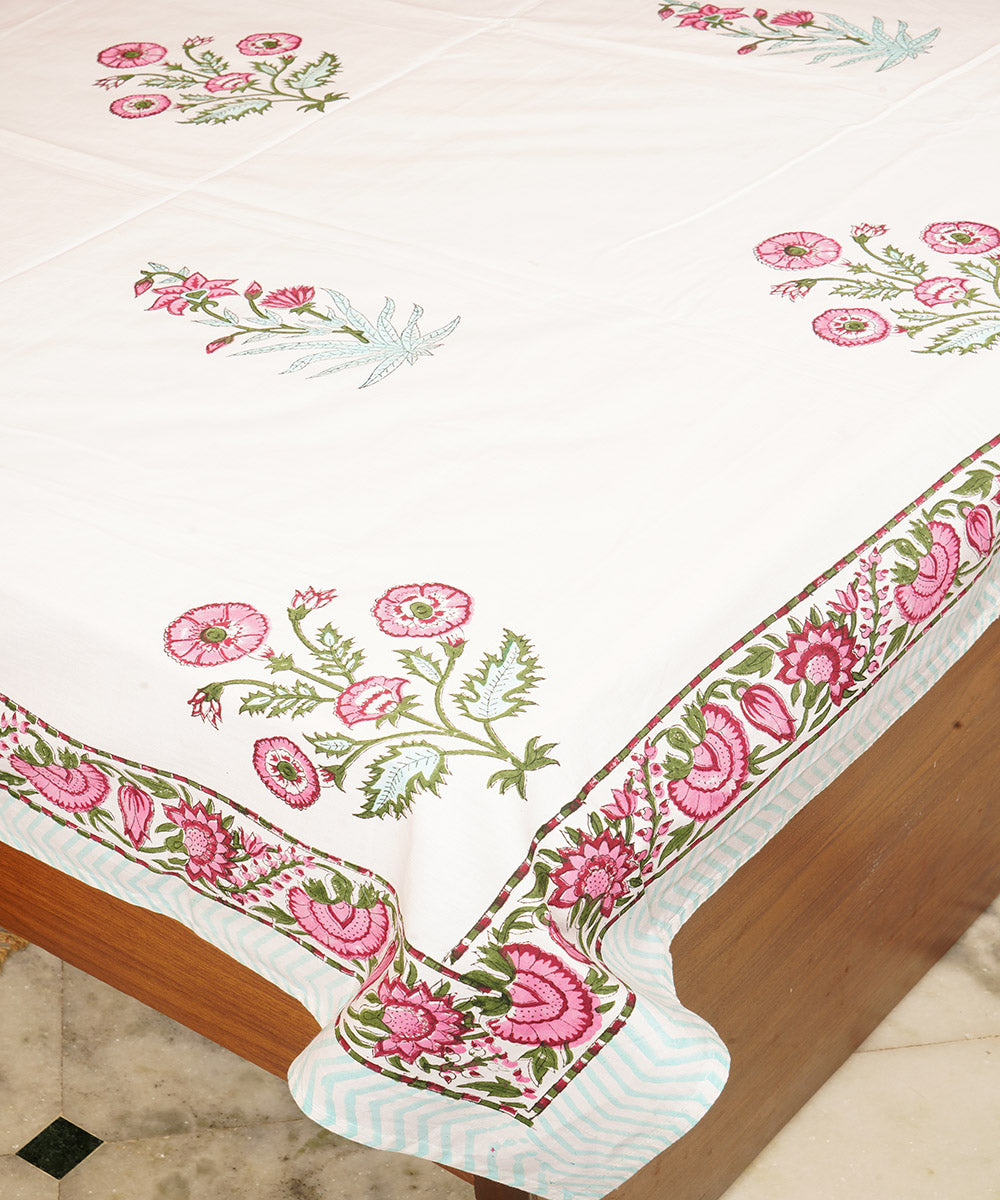 White brown cotton block hand printed double bedsheet