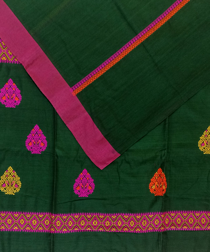 Dark green multicolor handloom cotton bengal saree
