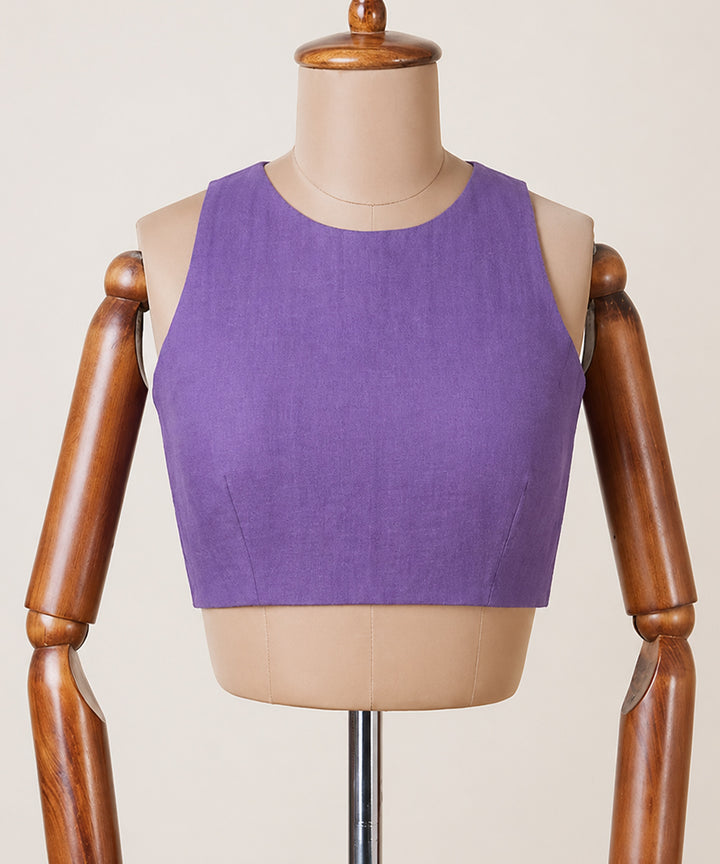 Purple cotton boat neck sleeveless zip side opening blouse