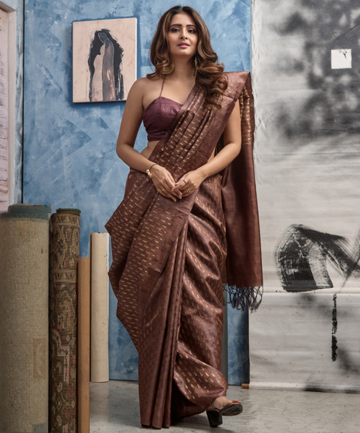 Brown handloom tussar silk chhatisgarh saree
