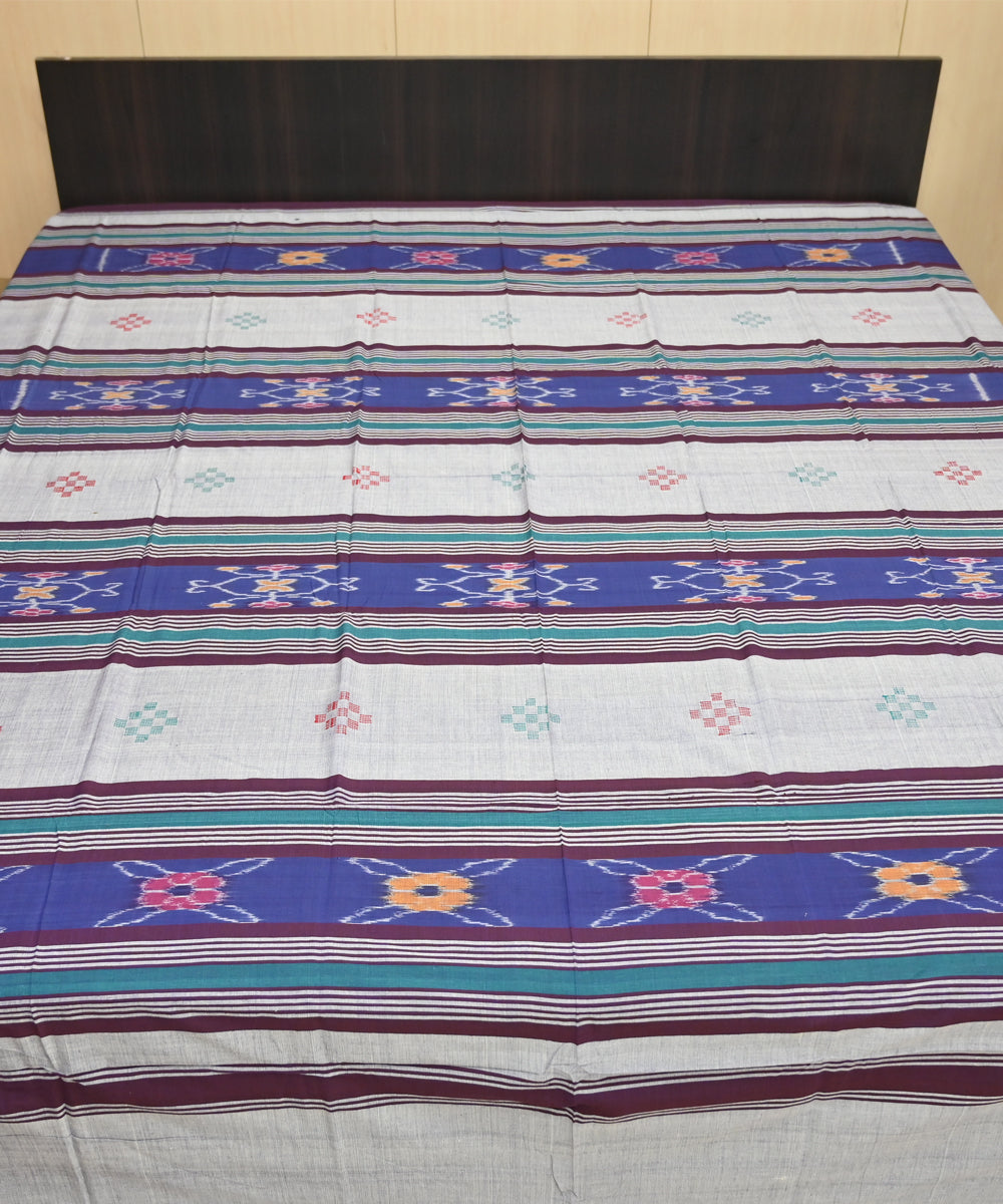 Dark grey multi colour traditional ikat handmade sambalpuri cotton bedsheet