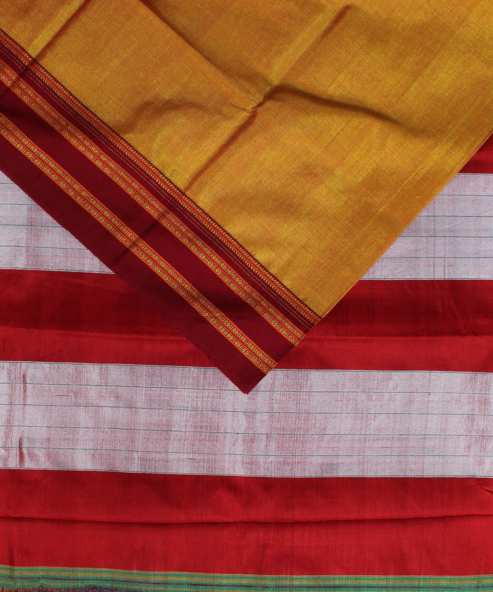 Orange maroon gayatri border cotton art silk handloom ilkal saree