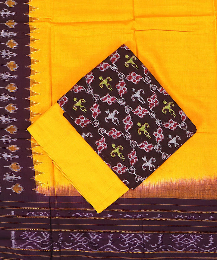 Yellow maroon handwoven cotton sambalpuri dress material